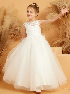 Ball-Gown/Princess Illusion Appliqued Flower Girl Dress