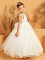 Ball-Gown/Princess Illusion Appliqued Flower Girl Dress