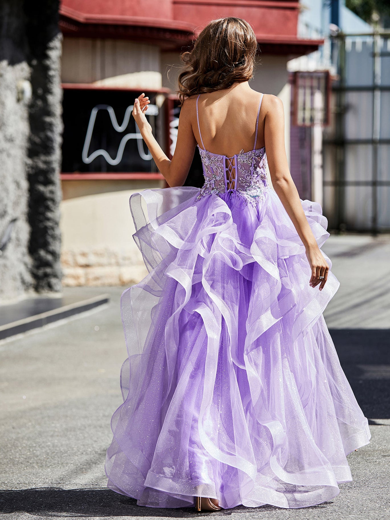 BABARONI Tulle Burgundy Prom Dresses A-line Spaghetti Straps Ruffle Ruched Beaded, Burgundy / US0