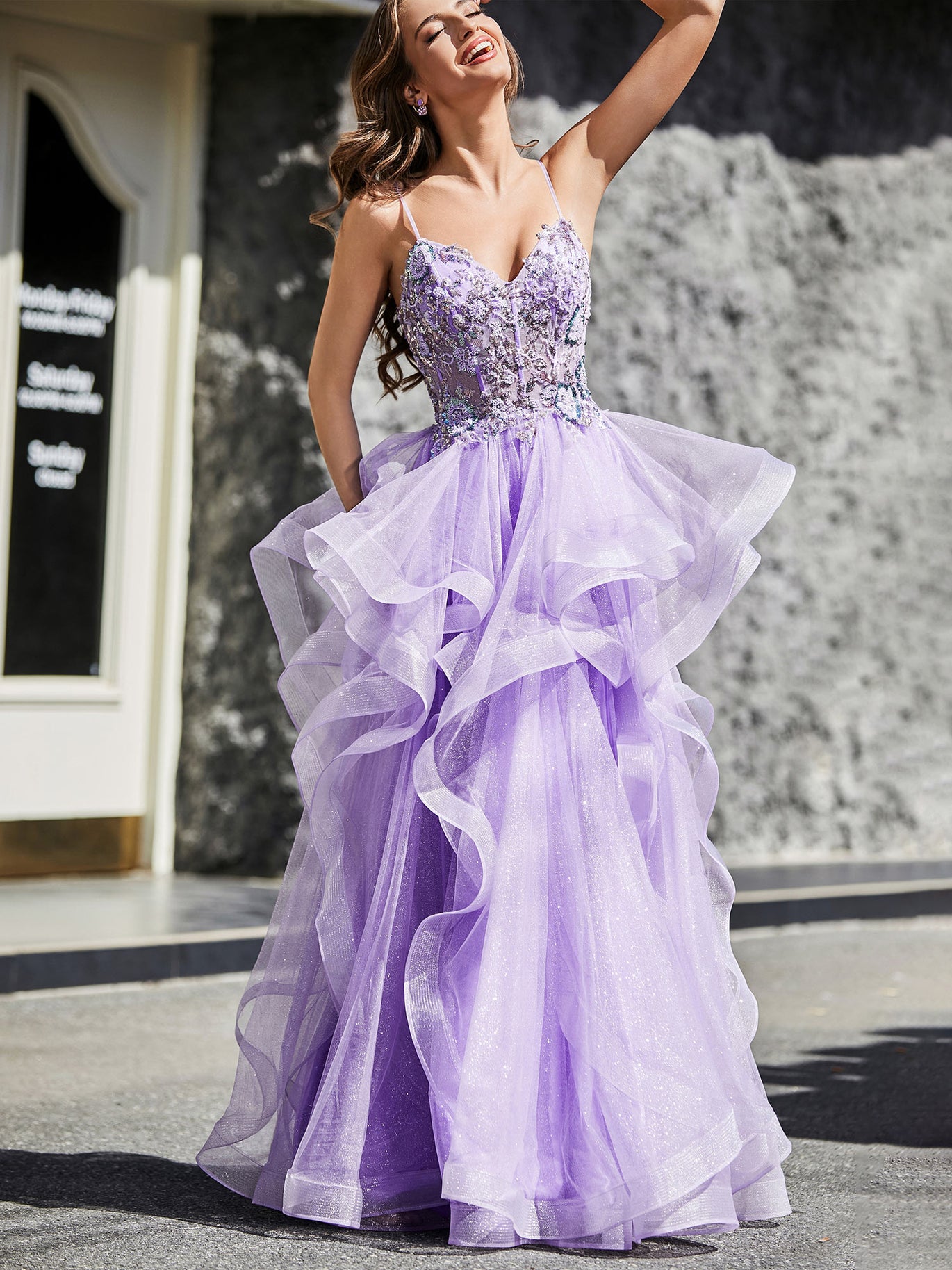 BABARONI Tulle Burgundy Prom Dresses A-line Spaghetti Straps Ruffle Ruched Beaded, Burgundy / US0