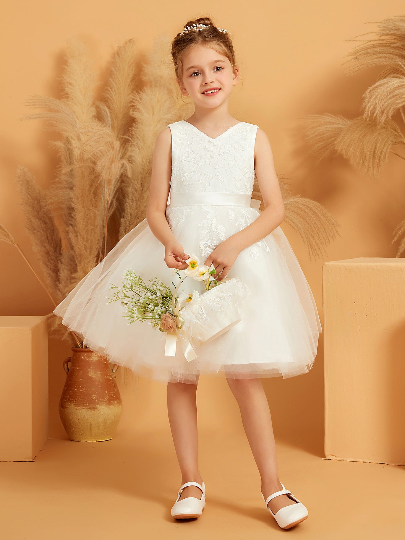 winter flower girl dresses Marcella - Champagne Velvet Dress Long sleeves Girls Flower Girl Dress Floral