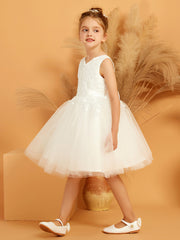 V-neck Knee-length Flower Girl Dress with Bow