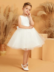 V-neck Knee-length Flower Girl Dress with Bow