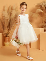V-neck Knee-length Flower Girl Dress with Bow