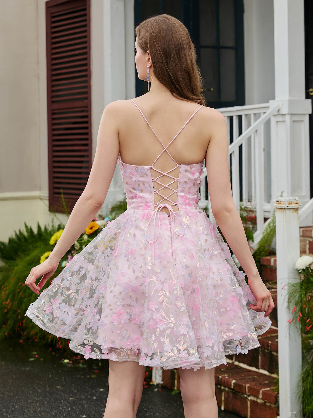 Blushing Pink A-line V-Neck Homecoming Dress Sequins Dress main image 0