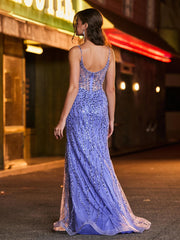 Sequin Corset High Slit Maxi Dress Lavender