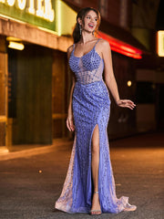 Sequin Corset High Slit Maxi Dress Lavender