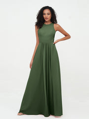 Princess Long Chiffon Dresses with Slit-Olive Green