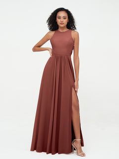 Princess Long Chiffon Dresses with Slit-Terracotta