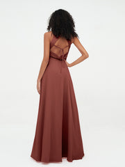 Princess Long Chiffon Dresses with Slit-Terracotta Plus Size