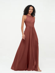 Princess Long Chiffon Dresses with Slit-Terracotta Plus Size