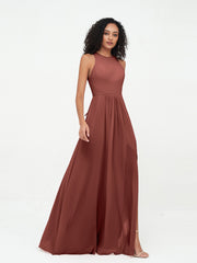 Princess Long Chiffon Dresses with Slit-Terracotta