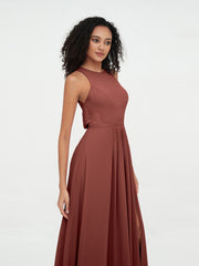 Princess Long Chiffon Dresses with Slit-Terracotta