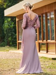 V-Neck Long Sleeves Chiffon Pleated Dress Dusk