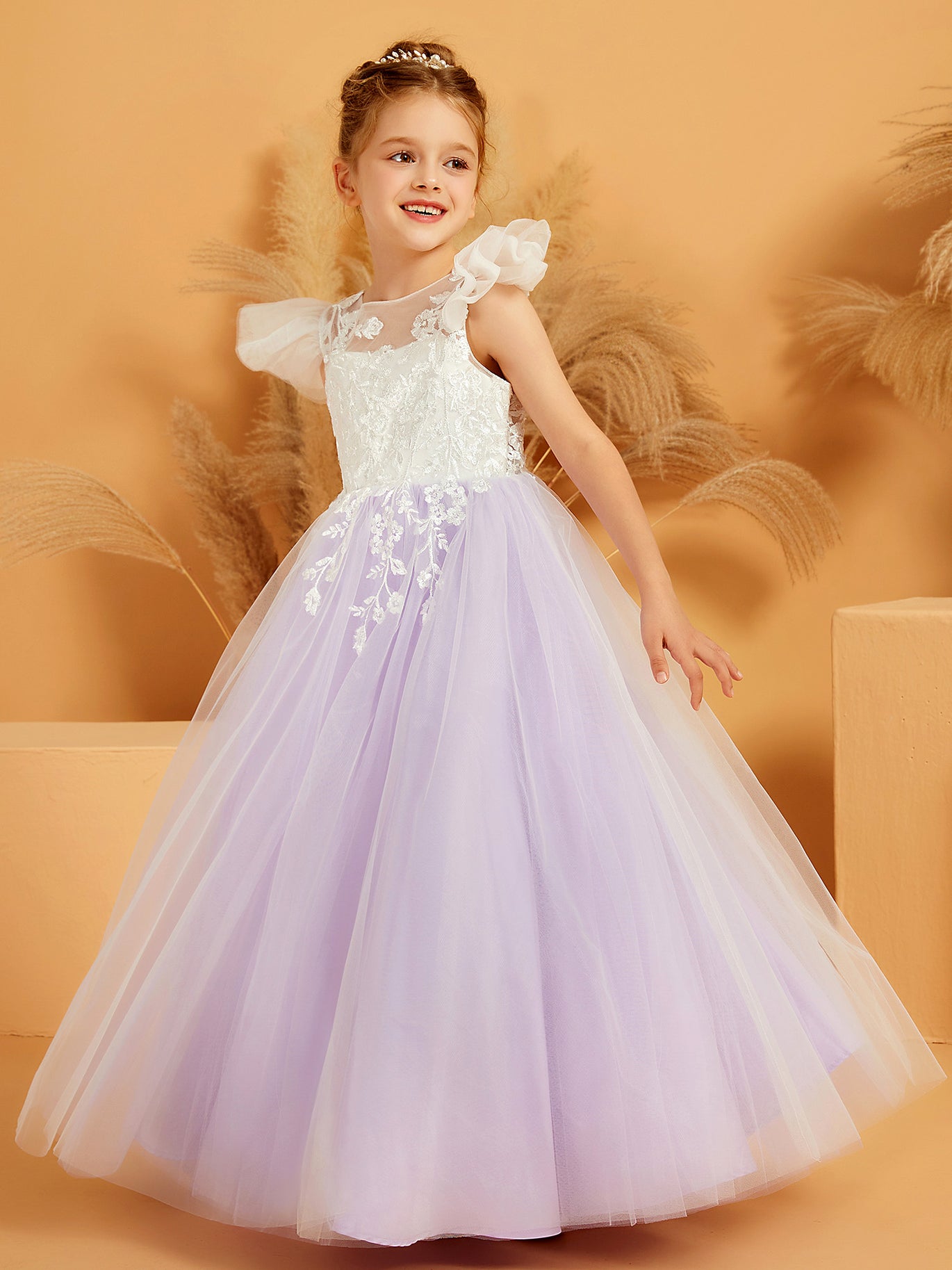 navy blue dress for baby girl A-Line/Princess V-neck Sleeveless Sweep/Brush Train Applique Tulle Dresses