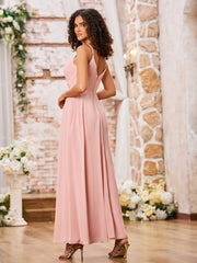 A-line Spaghetti Straps Chiffon Maxi Dresses with Slit Dusty Rose