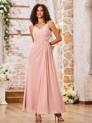 A-line Spaghetti Straps Chiffon Maxi Dresses with Slit Dusty Rose