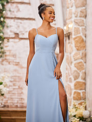 Sweetheart Neck Spaghetti Straps Chiffon Dresses with Slit Dusty Blue