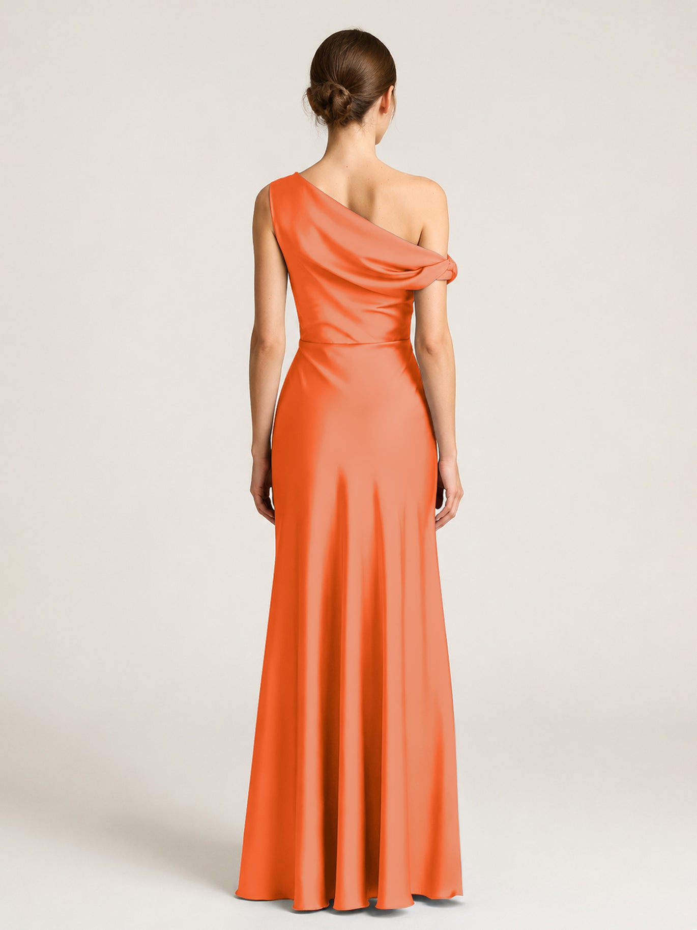Acetate Satin Burnt Orange Bridesmaid Dresses Sleeveless Floor-length One Shoulder Column, Burnt Orange / US0