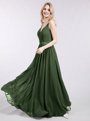 Spaghetti Strap Chiffon Bridesmaid Dress-Olive Green