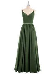 Spaghetti Strap Chiffon Bridesmaid Dress-Olive Green
