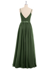 Spaghetti Strap Chiffon Bridesmaid Dress-Olive Green