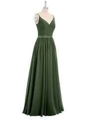 Spaghetti Strap Chiffon Bridesmaid Dress-Olive Green