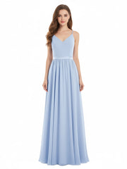 Spaghetti Strap Chiffon Bridesmaid Dress-Sky Blue