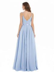 Spaghetti Strap Chiffon Bridesmaid Dress-Sky Blue