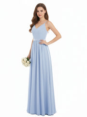 Spaghetti Strap Chiffon Bridesmaid Dress-Sky Blue