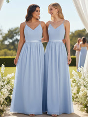 Spaghetti Strap Chiffon Bridesmaid Dress-Sky Blue