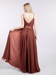 Spaghetti Strap Chiffon Bridesmaid Dress-Terracotta