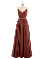 Spaghetti Strap Chiffon Bridesmaid Dress-Terracotta