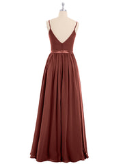 Spaghetti Strap Chiffon Bridesmaid Dress-Terracotta
