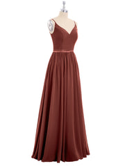 Spaghetti Strap Chiffon Bridesmaid Dress-Terracotta
