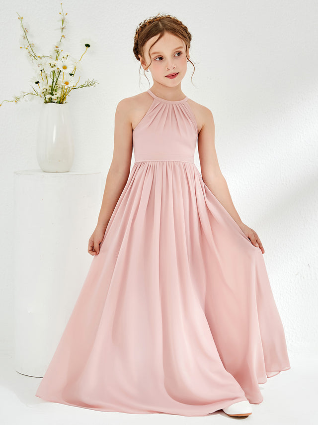 Flutter Sleeves Chiffon Long Junior Bridesmaid Dresses Dusty Rose