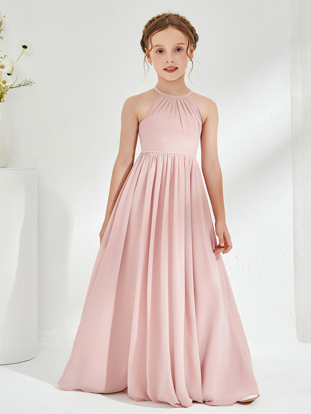 Flowy Chiffon A-Line Long Junior Bridesmaid Dresses Terracotta main image 0