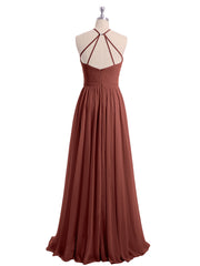 Halter Long Chiffon Gowns with Double Straps-Terracotta Plus Size
