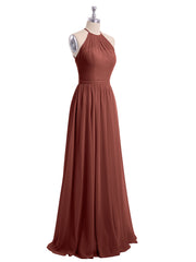 Halter Long Chiffon Gowns with Double Straps-Terracotta
