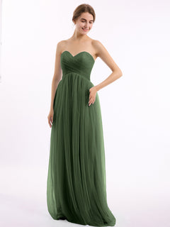 Sweetheart Neck Strapless Empire Tulle Dresses-Olive Green