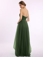 Sweetheart Neck Strapless Empire Tulle Dresses-Olive Green