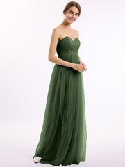 Sweetheart Neck Strapless Empire Tulle Dresses-Olive Green