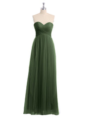 Sweetheart Neck Strapless Empire Tulle Dresses-Olive Green