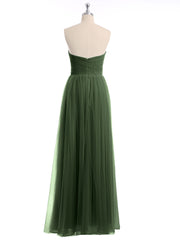 Sweetheart Neck Strapless Empire Tulle Dresses-Olive Green