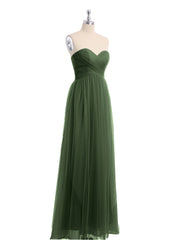 Sweetheart Neck Strapless Empire Tulle Dresses-Olive Green