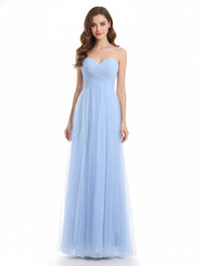 Sweetheart Neck Strapless Empire Tulle Dresses-Sky Blue