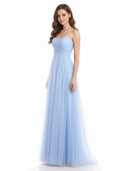 Sweetheart Neck Strapless Empire Tulle Dresses-Sky Blue