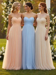 Sweetheart Neck Strapless Empire Tulle Dresses-Sky Blue