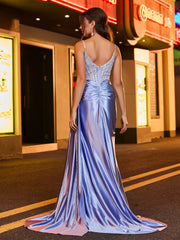 Diamond Corset Ruched High Slit Maxi Dress Lavender