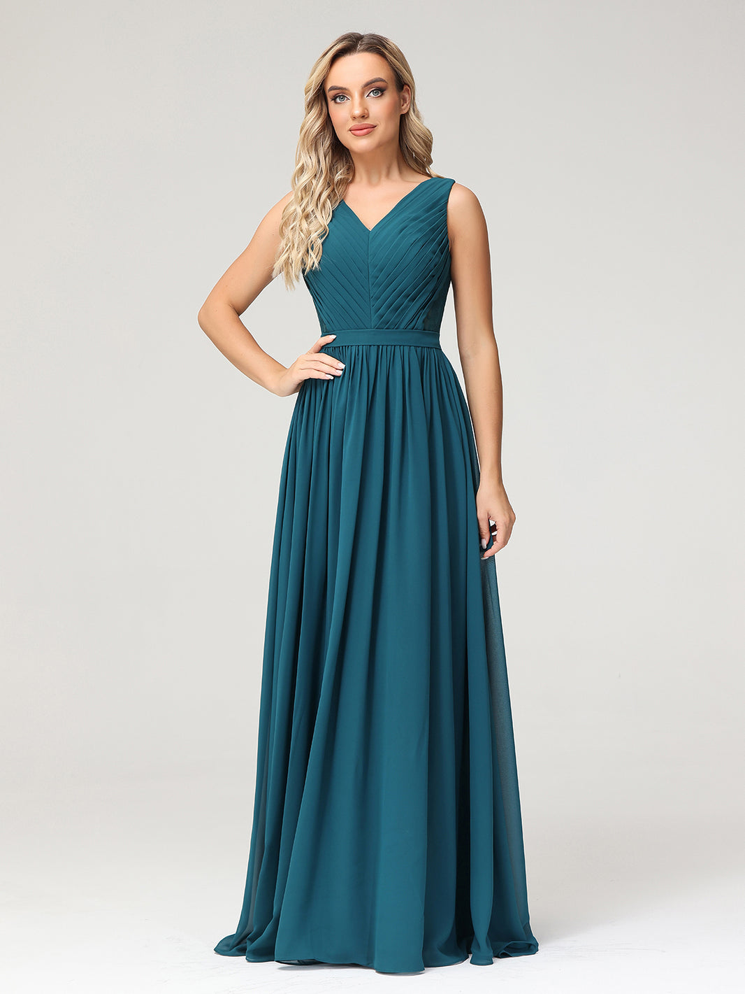 BABARONI V-neck Chiffon Dresses with Lace Back-Peacock, Peacock / US0 BABARONI V-neck Chiffon Dresses with Lace Back-Peacock, Peacock / US0
